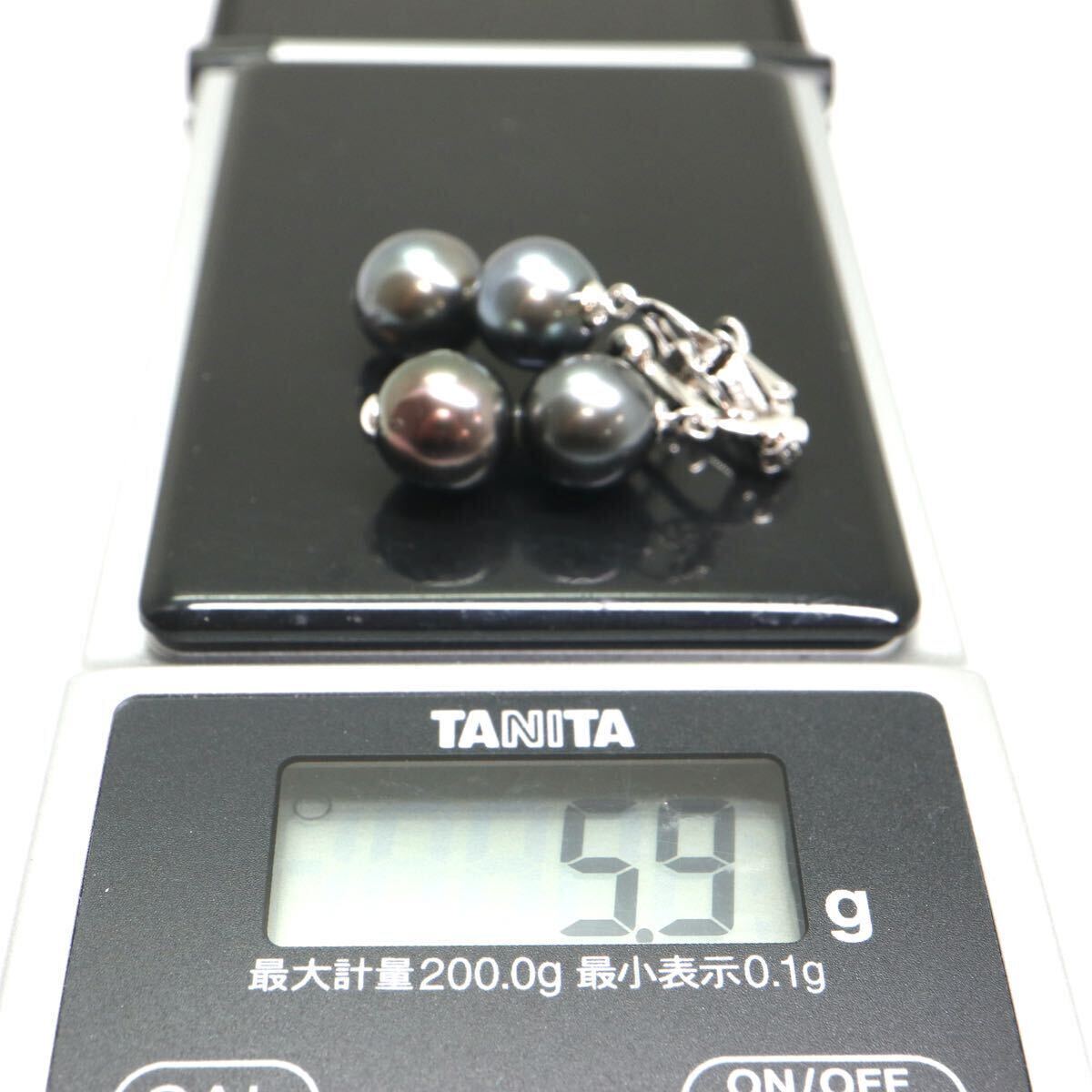 《K14WG南洋黒蝶真珠イヤリング》A 約5.9g 約9.0-9.5mm 黒真珠 Black Butterfly Pearl earring pierce jewelry DI5/DI5の画像7