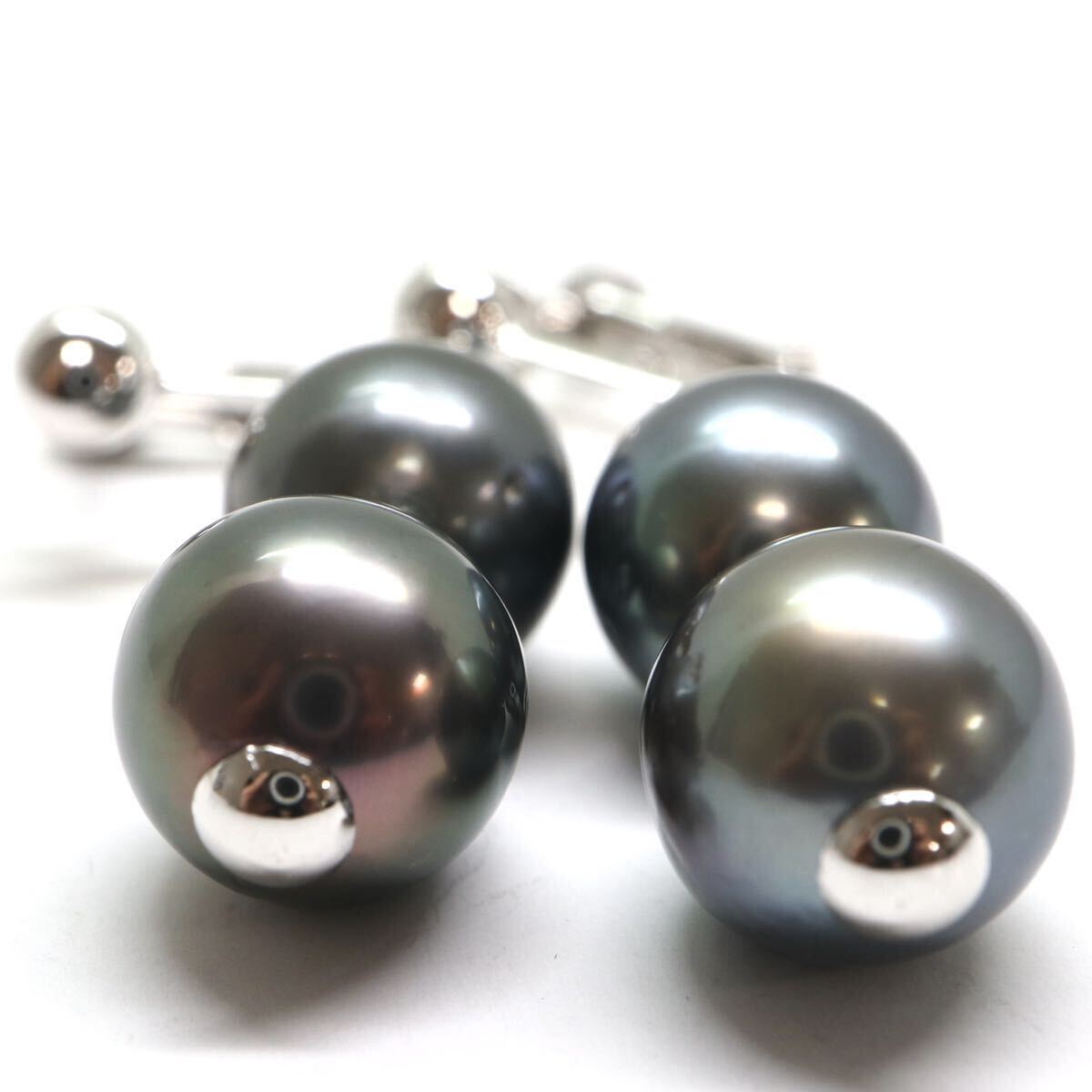 《K14WG南洋黒蝶真珠イヤリング》A 約5.9g 約9.0-9.5mm 黒真珠 Black Butterfly Pearl earring pierce jewelry DI5/DI5の画像5