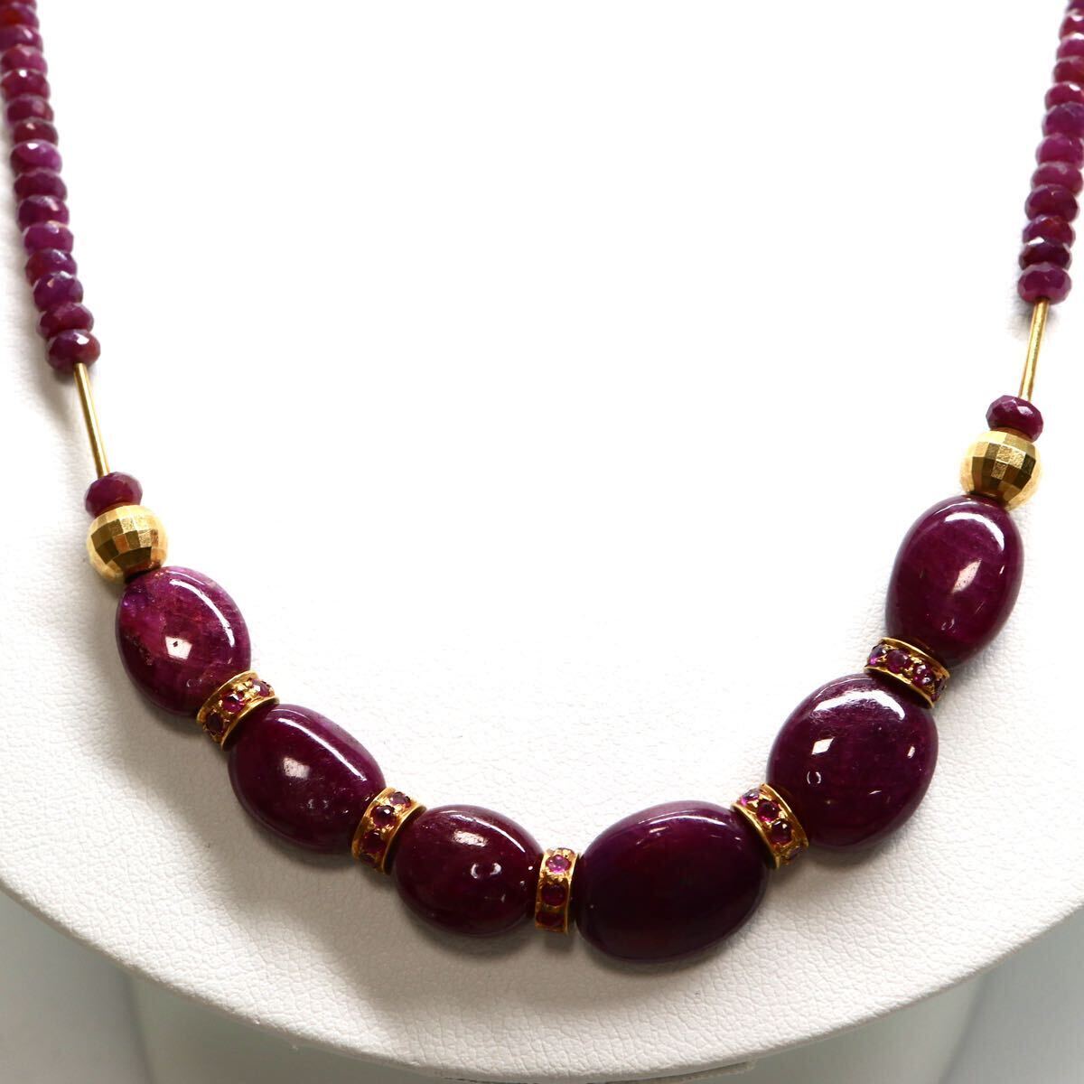 《K18 天然ルビーネックレス》A 約22.5g 約57cm ruby necklace pierce ジュエリー jewelry EA5/EB0_画像4