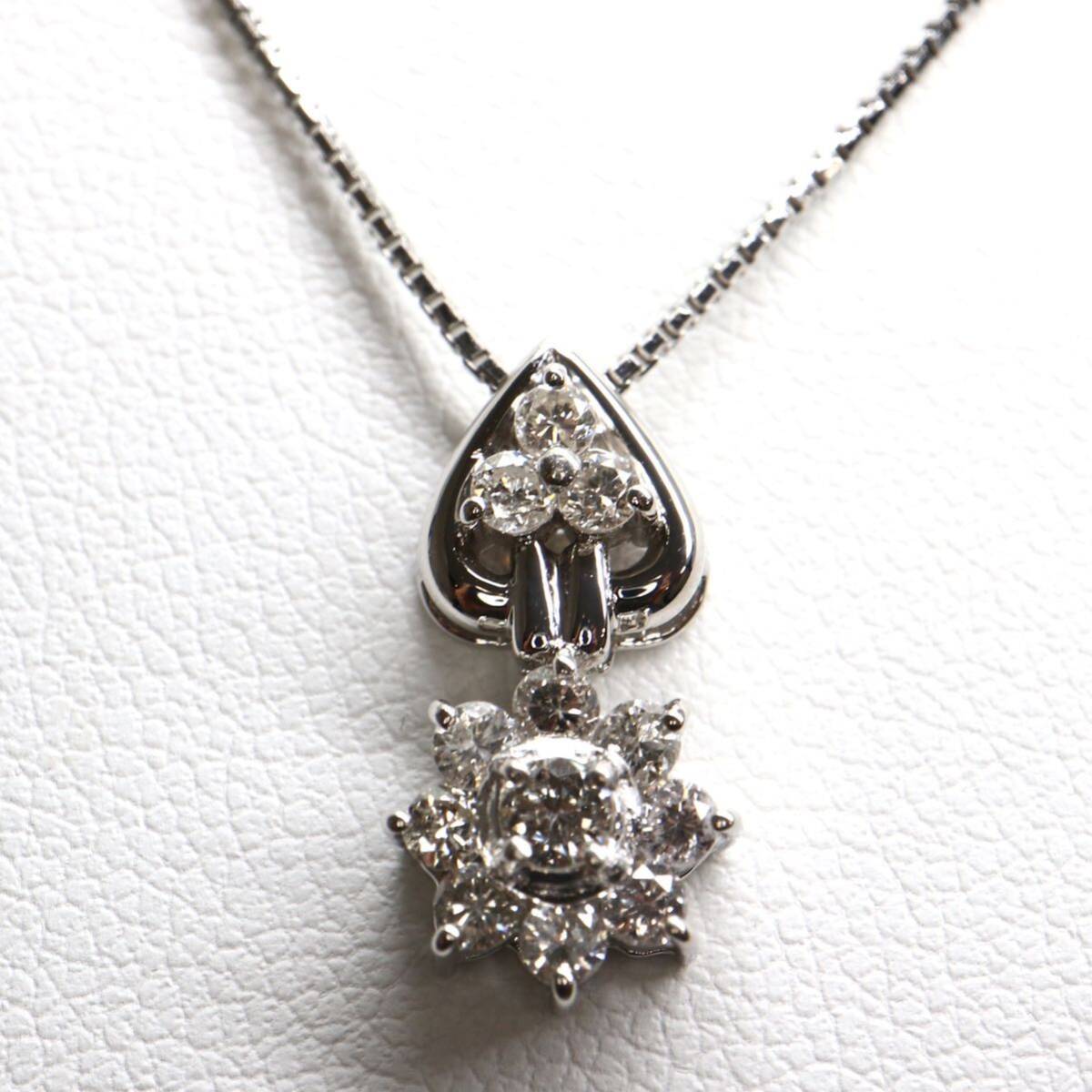 《Pt900/Pt850 天然ダイヤモンドネックレス》A 約5.1g 約39cm 0.50ct necklace diamond jewelry ジュエリー EB6/EB6_画像1