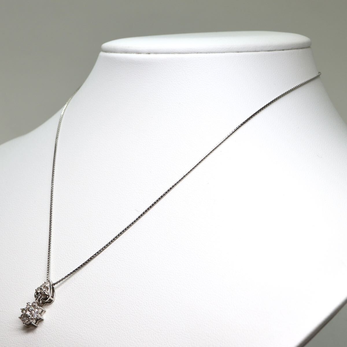 《Pt900/Pt850 天然ダイヤモンドネックレス》A 約5.1g 約39cm 0.50ct necklace diamond jewelry ジュエリー EB6/EB6の画像3