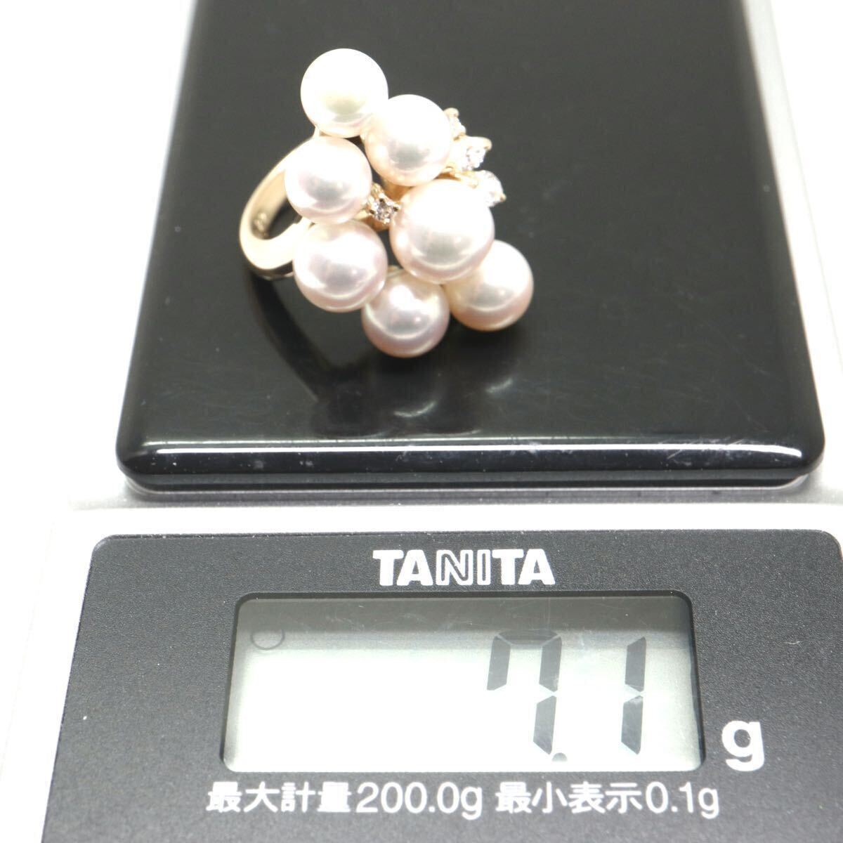 豪華!!美品!!TASAKI(田崎真珠)《K18 天然ダイヤモンド/アコヤ本真珠 リング》A 約7.1g 7号 0.22ct diamond ジュエリー ring 指輪 EE2/EE2_画像10