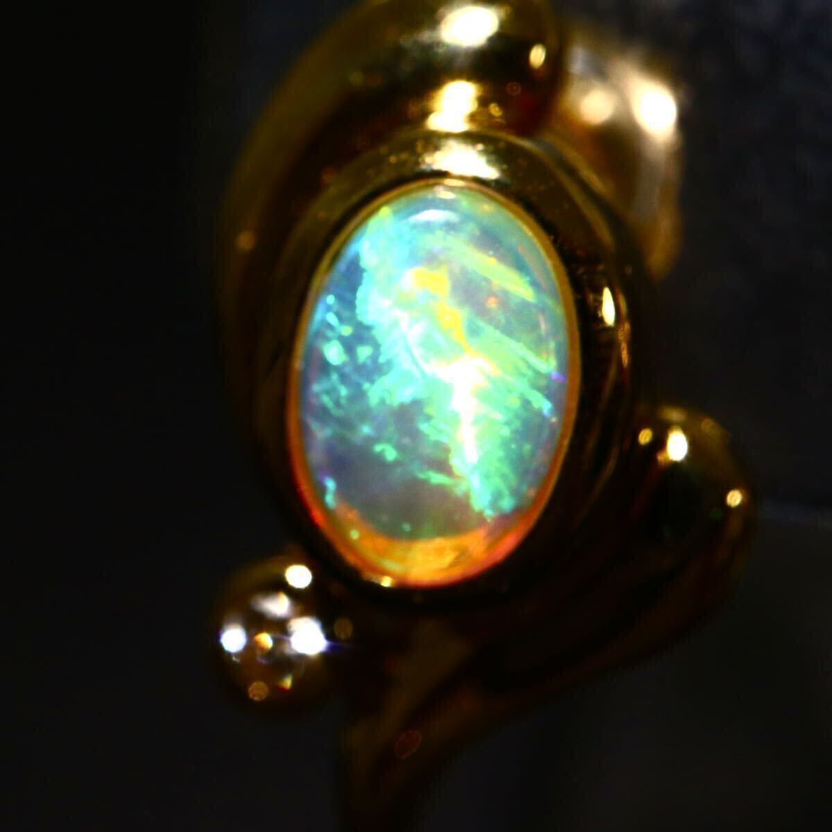 遊色効果!!《K18(750) 天然ダイヤモンド/天然オパールピアス》A 3.2g diamond opal pierce jewelry ジュエリー EB5/EBの画像4