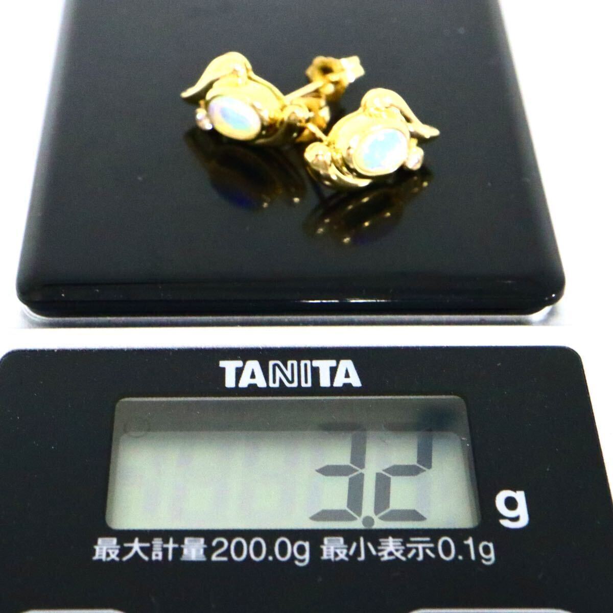 遊色効果!!《K18(750) 天然ダイヤモンド/天然オパールピアス》A 3.2g diamond opal pierce jewelry ジュエリー EB5/EBの画像10