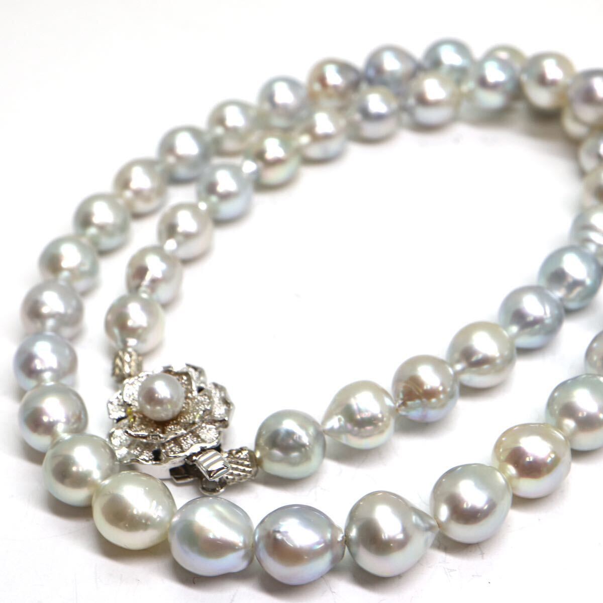 《アコヤ本真珠ネックレス&K14WGイヤリング》A 約7.5-8.0mm珠 38.8g 約43.5cm pearl necklace ジュエリー jewelry DE0/DE0の画像1