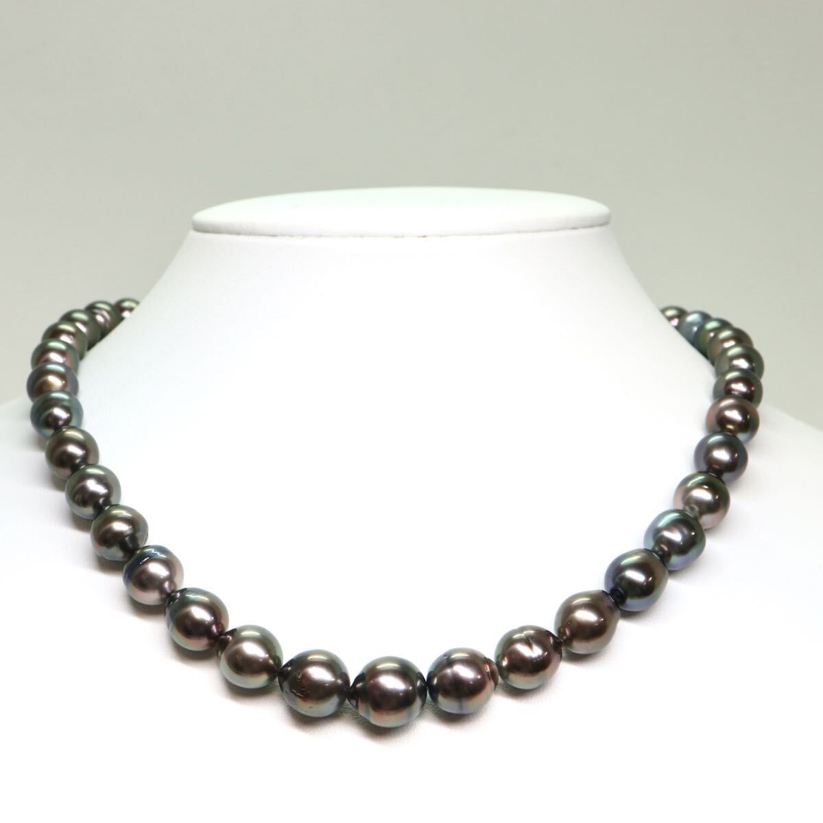 《南洋黒蝶真珠ネックレス》A 約8.0-11.2mm珠 53.6g 約43.5cm pearl necklace ジュエリー jewelry EA2/EB5の画像2
