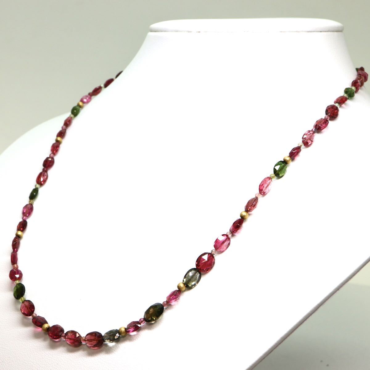 《K18 天然マルチカラートルマリンネックレス》A 約11.5g 約50.5cm tourmaline necklace ジュエリー jewelry DH0/EA8の画像3