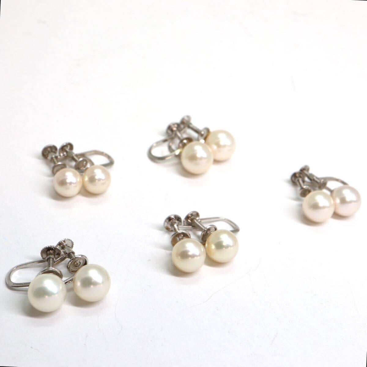 テリ良し!!《Pt900/K14WG アコヤ本真珠 イヤリング5点おまとめ》A 約9.9g パール pearl ジュエリー earring pierce jewelry EB3の画像2