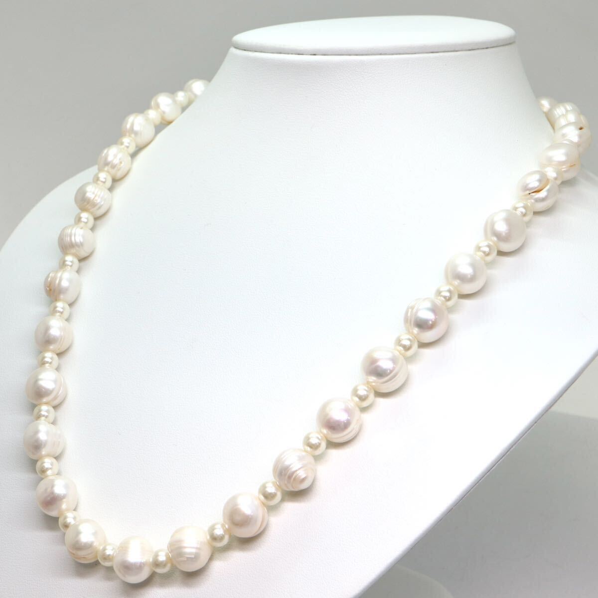 《本真珠ネックレス》A 約5.5-10.5mm珠 61.8g 約55cm pearl necklace ジュエリー jewelry DA0/DA0の画像3