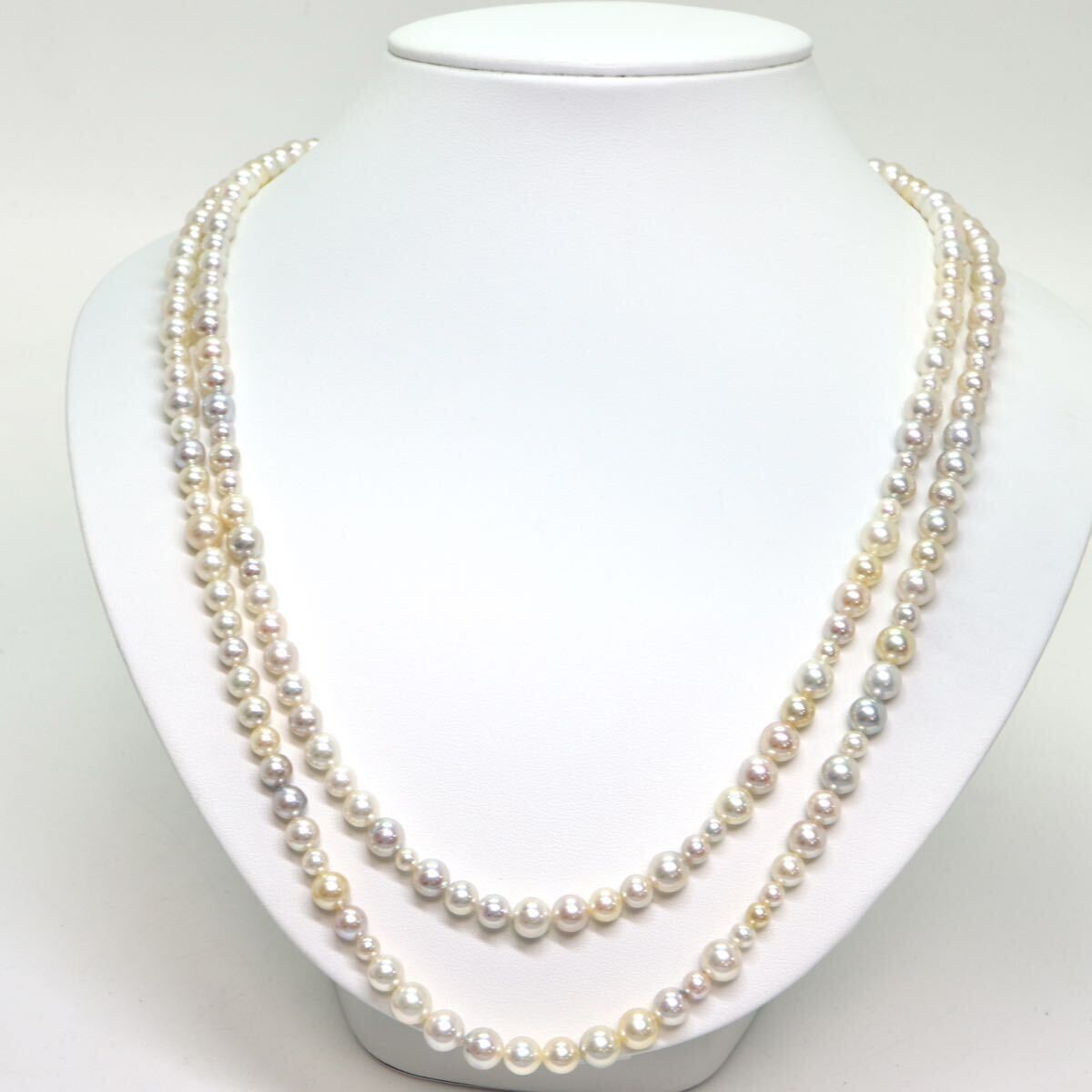 テリ良し!!《K18WG アコヤ本真珠ロングネックレス》A 約4.0-7.0mm珠 63.6g 約120.5cm pearl necklace ジュエリー jewelry CA0/CA0の画像3