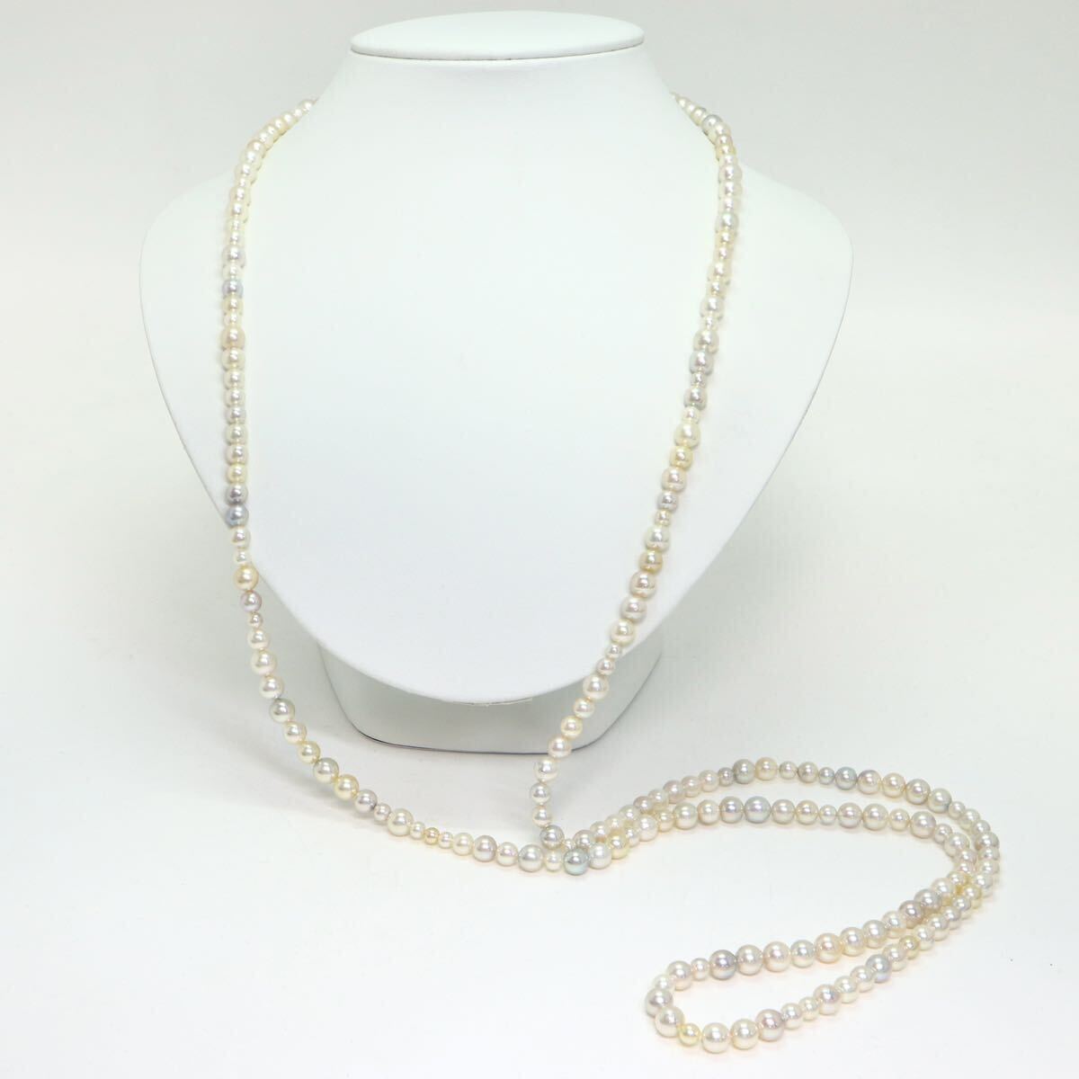 テリ良し!!《K18WG アコヤ本真珠ロングネックレス》A 約4.0-7.0mm珠 63.6g 約120.5cm pearl necklace ジュエリー jewelry CA0/CA0の画像2
