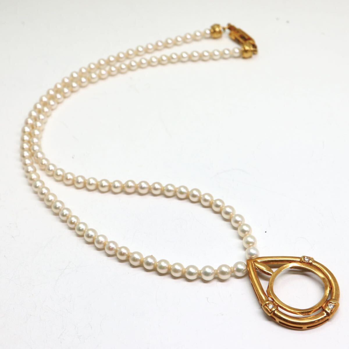 《天然ダイヤモンド付きアコヤ本真珠ネックレス》A 約3.5-4.0mm珠 12.0g 約40.5cm pearl necklace ジュエリー jewelry EB0/ED0の画像8