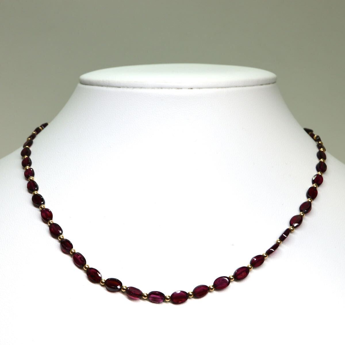 《K18 天然ガーネットネックレス》A 約8.5g 約41cm garnet necklace ジュエリー jewelry DD0/DH0☆の画像2