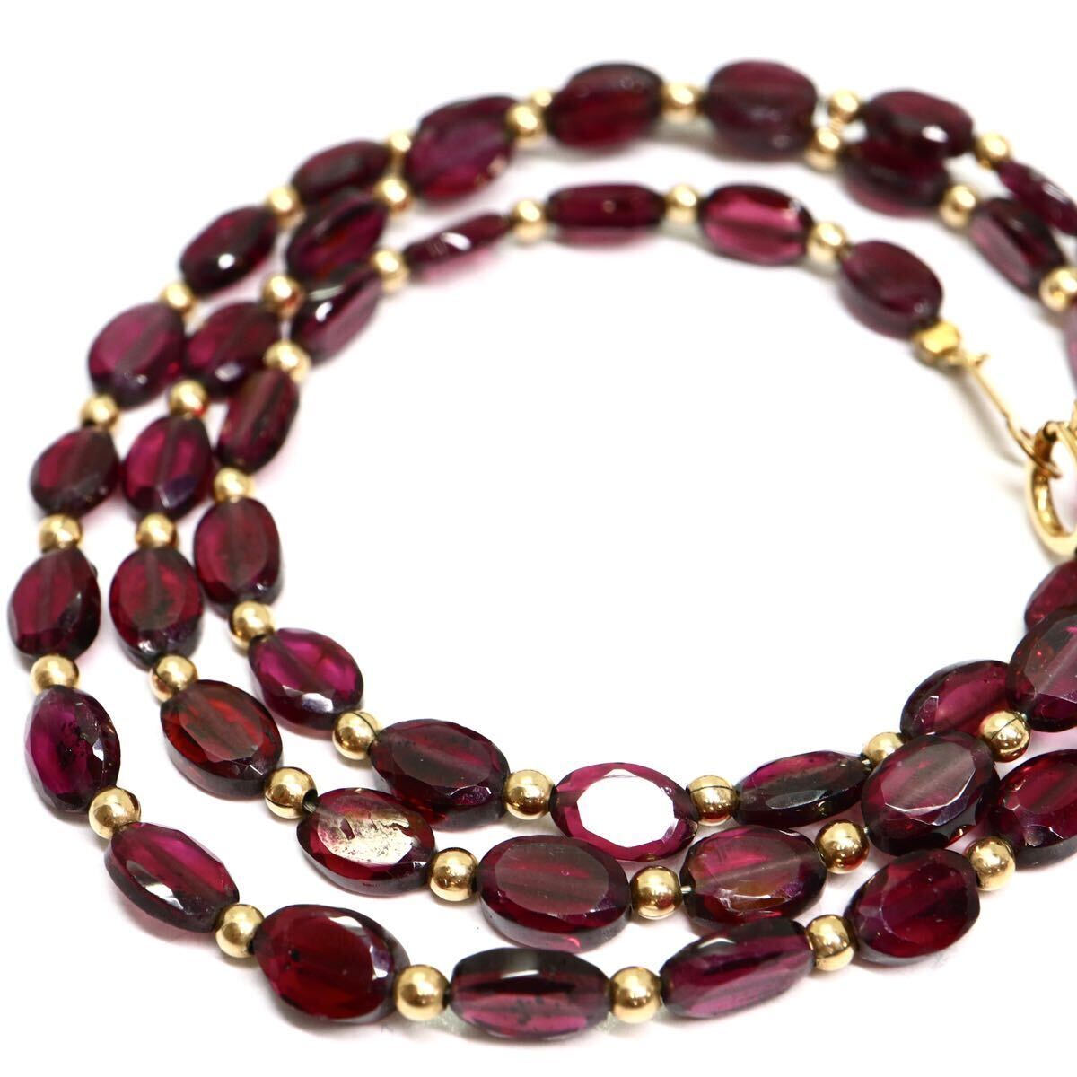 《K18 天然ガーネットネックレス》A 約8.5g 約41cm garnet necklace ジュエリー jewelry DD0/DH0☆の画像1