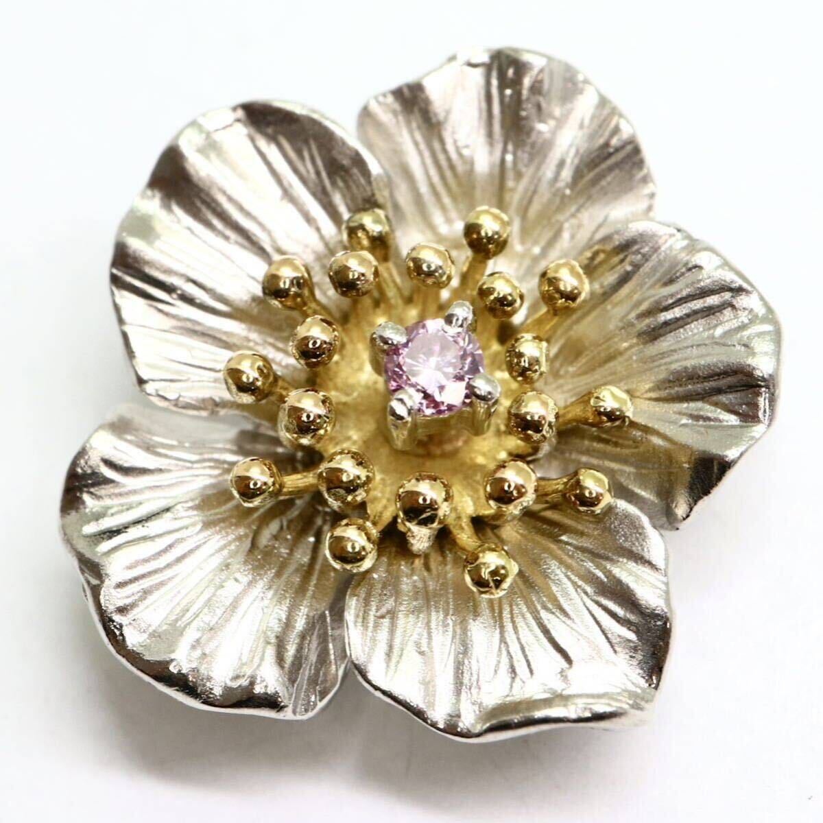 《Pt900/K18天然ピンクダイヤモンドフラワーモチーフペンダントトップ》A 約5.7g 0.05ct pendant jewelry ジュエリー EB9/ED2
