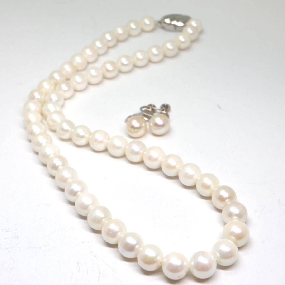 《アコヤ本真珠ネックレス&K14WGイヤリング》A約7.5-8.0mm珠 41.1g 約42.5cm pearl necklace jewelry DD0/DEの画像5