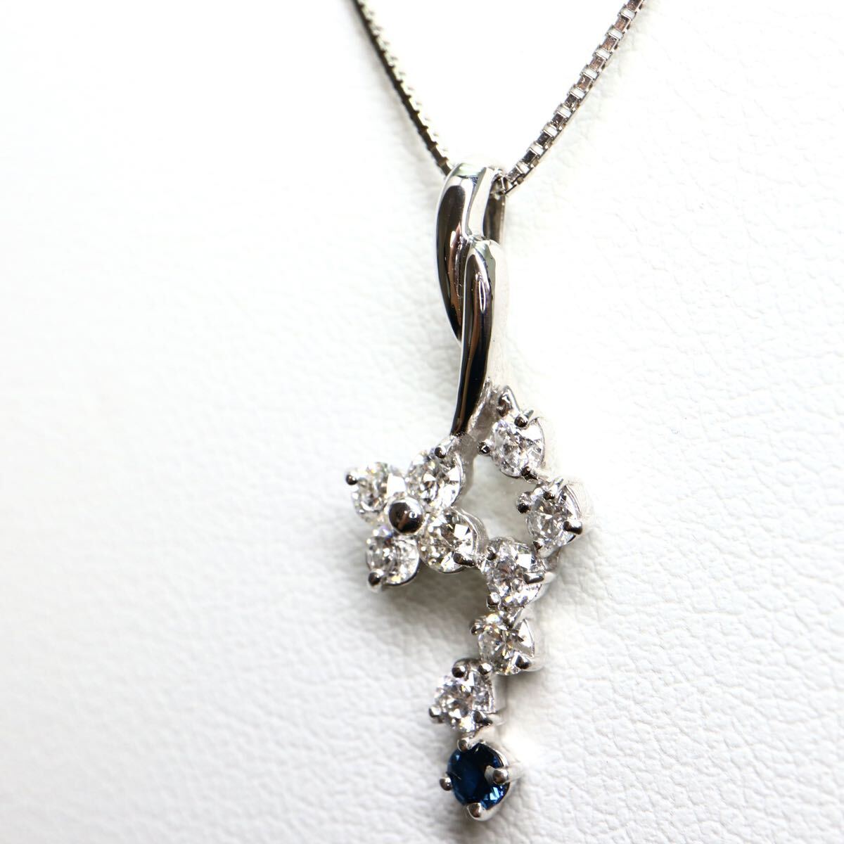 《K18WG天然ダイヤモンド/天然サファイアネックレス》A 約3.3g 約44.5cm 0.05ct 0.45ct diamond sapphire jewelry necklace EC0の画像2