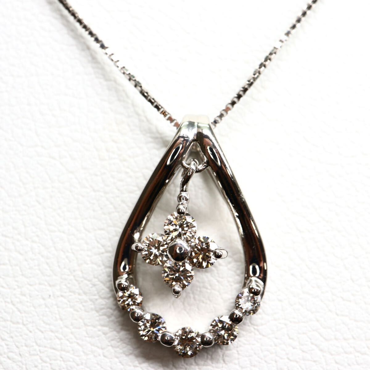 《Pt900/Pt850天然ダイヤモンドネックレス》A 約2.8g 約40cm 0.30ct necklace ジュエリー jewelry EA7/E_画像1