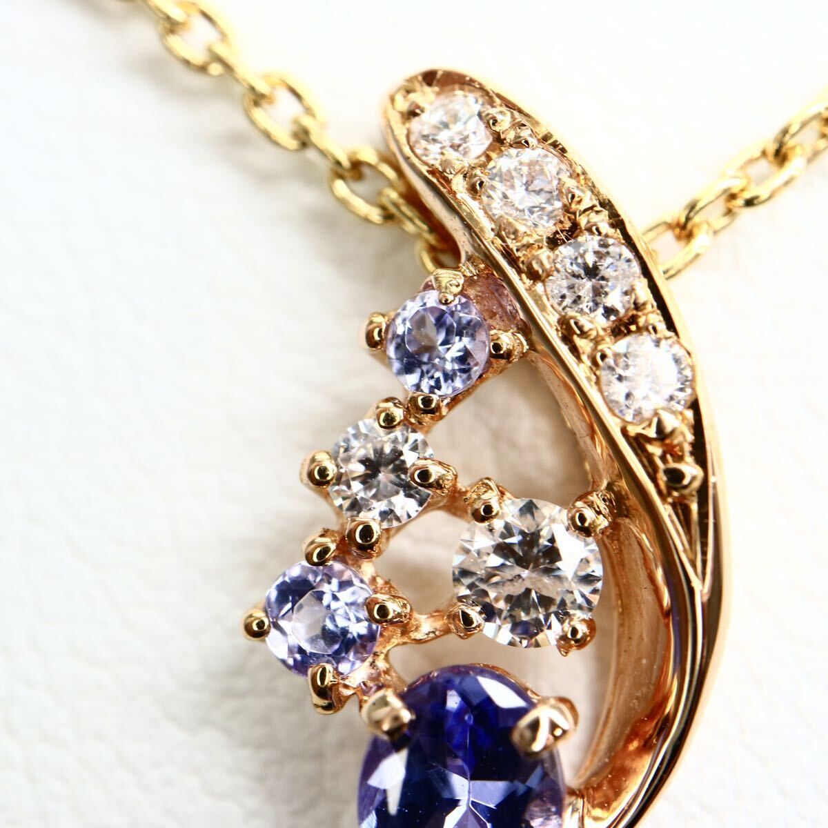 《K18 天然ダイヤモンド/天然タンザナイトネックレス》A 約3.0g 約39cm 0.05ct 0.18ct 0.12ct diamond necklace ジュエリー jewelry EB8/EBの画像5