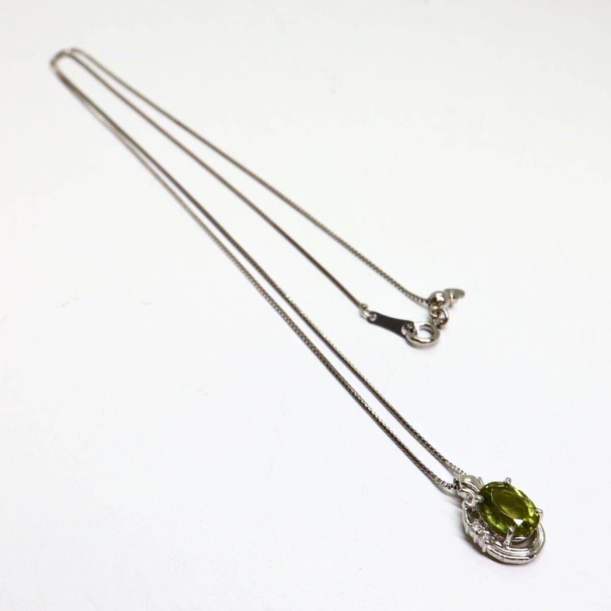 《Pt850 天然ダイヤモンド/天然ペリドットネックレス》A 約4.3g 約44.5cm 1.46ct 0.05ct peridot diamond necklace jewelry EB0/EBの画像8