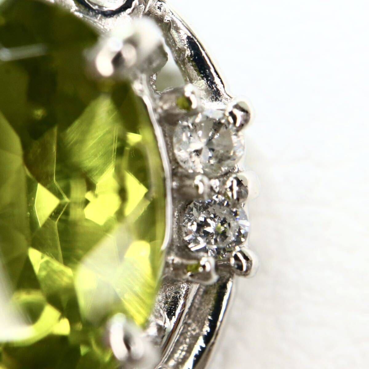 《Pt850 天然ダイヤモンド/天然ペリドットネックレス》A 約4.3g 約44.5cm 1.46ct 0.05ct peridot diamond necklace jewelry EB0/EBの画像6