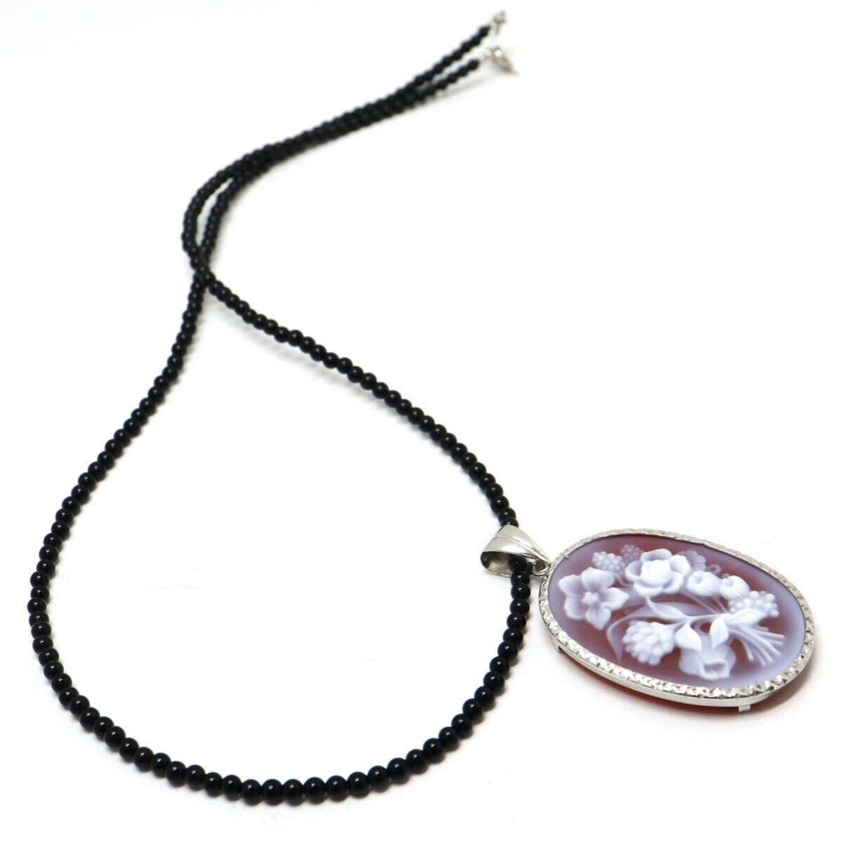 《K18WG ストーンカメオ/天然オニキスネックレス》A ◎約8.5g 約43.0cm necklace onyx ジュエリー jewelry 花 EA5の画像5