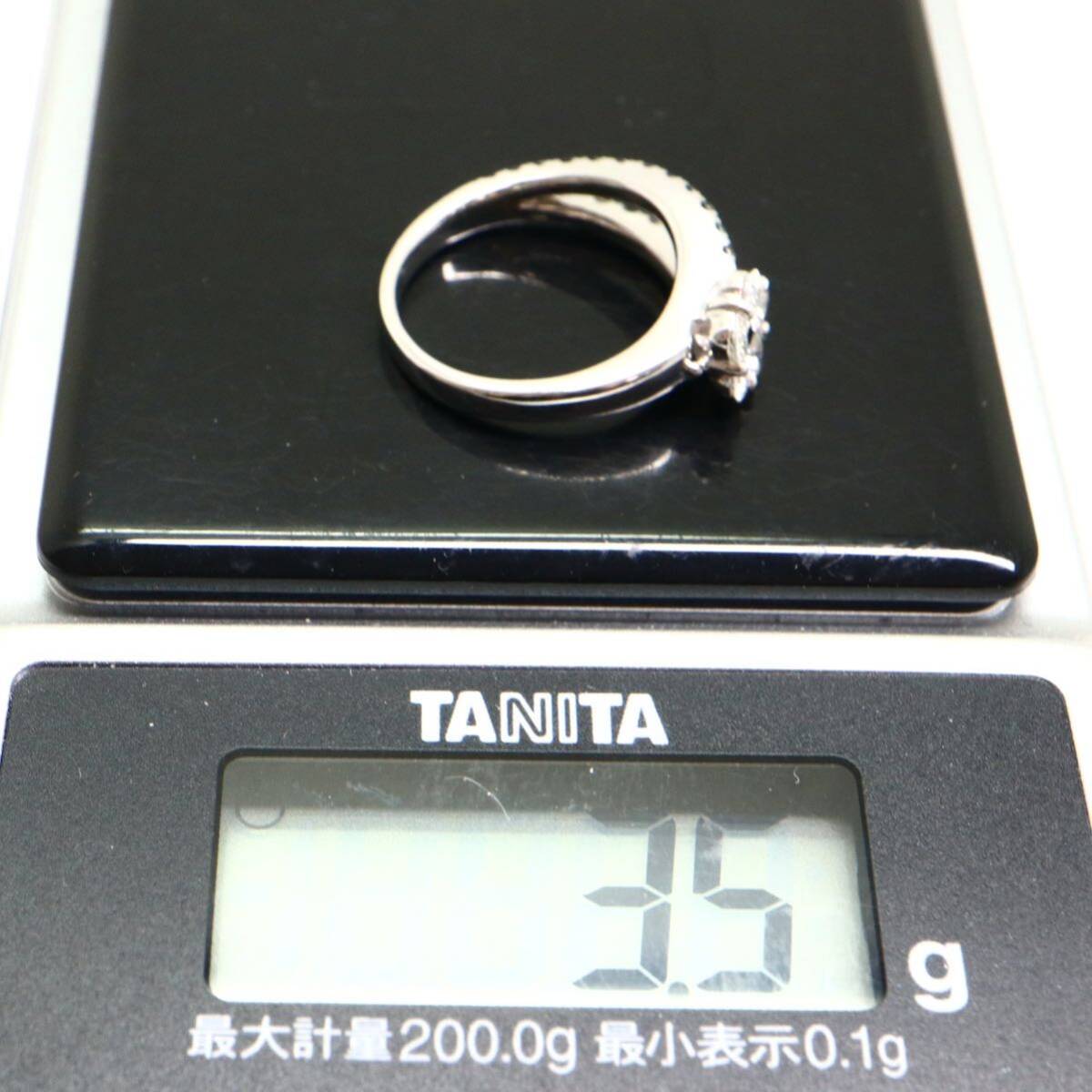 《K18WG 天然ダイヤモンドリング》A 約3.5g 約5号 0.30ct 0.26ct diamond ring 指輪 black EA8/EAの画像9