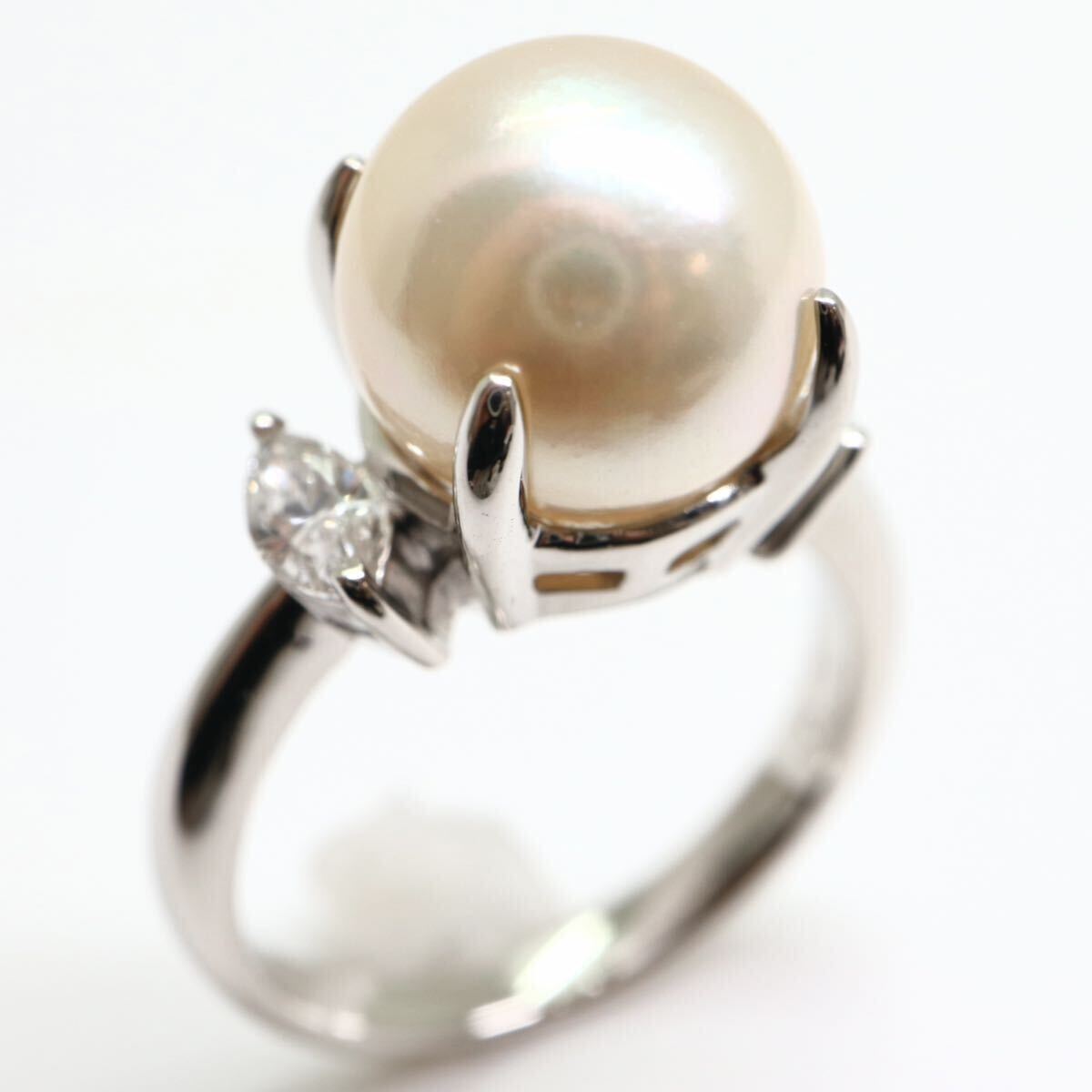 《Pt900 天然ダイヤモンド/アコヤ本真珠リング》A 約5.1g 約6.5号 0.22ct パール pearl ジュエリー ring 指輪 diamond EC6/EC8の画像2