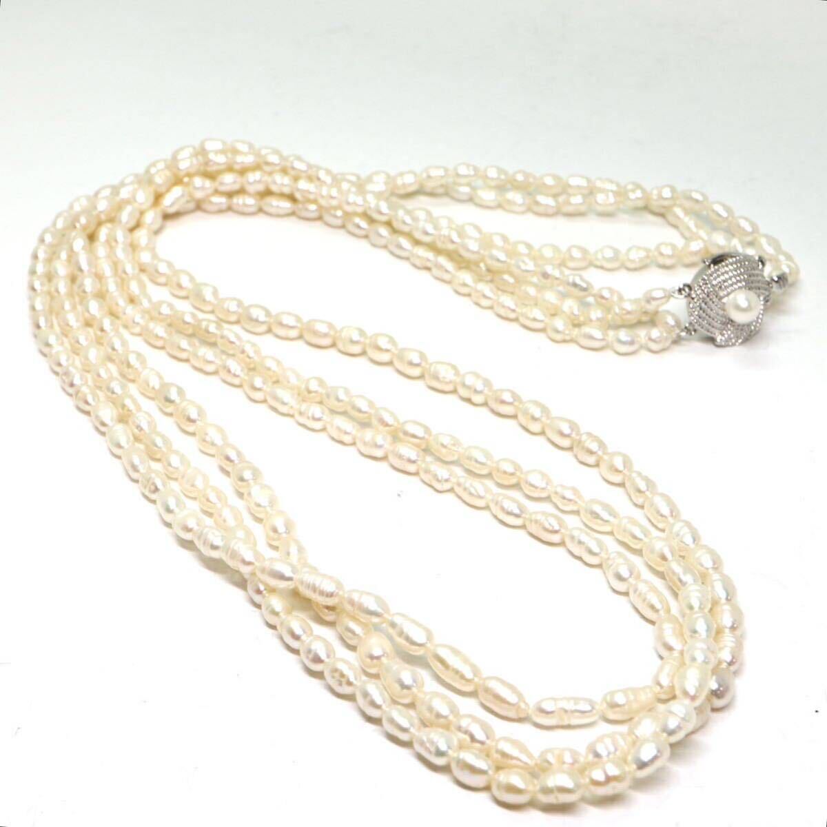 《本真珠3連ネックレス》M 47.6g 約62cm pearl necklace ジュエリー jewelry DA0/DA0