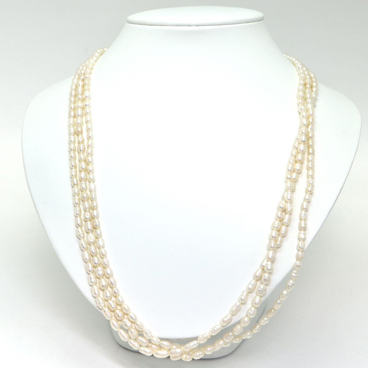 《本真珠3連ネックレス》M 47.6g 約62cm pearl necklace ジュエリー jewelry DA0/DA0