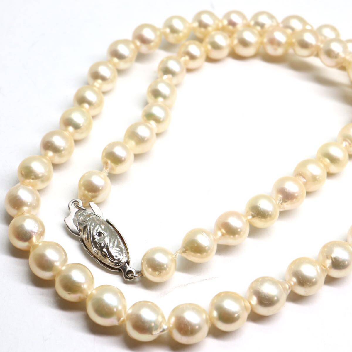 《アコヤ本真珠ネックレス》M 約6.5-7.0mm珠 25.4g 約41cm pearl necklace ジュエリー jewelry DA0/DA_画像1
