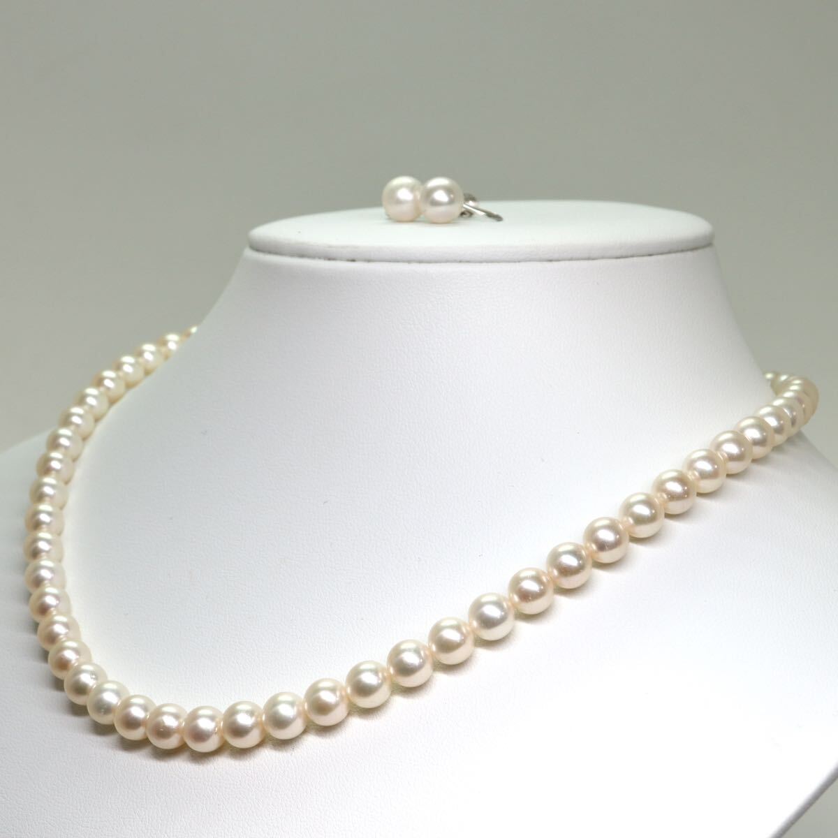 《アコヤ本真珠ネックレス&K14WGイヤリング》M 33.3g 約6.5-7.8mm珠 約43cm pearl necklace ジュエリー jewelry DH0/DH0_画像3