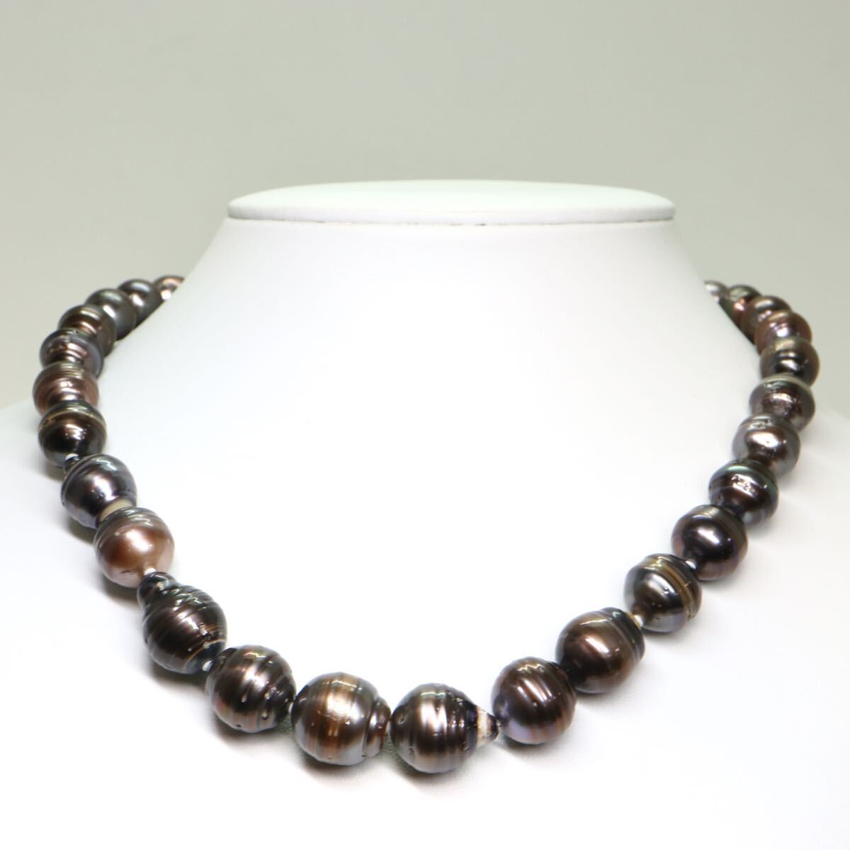 《南洋黒蝶真珠ネックレス》M 約9.0-13.0mm珠 72.5g 約43.5cm pearl necklace ジュエリー jewelry DH0/EA2_画像2