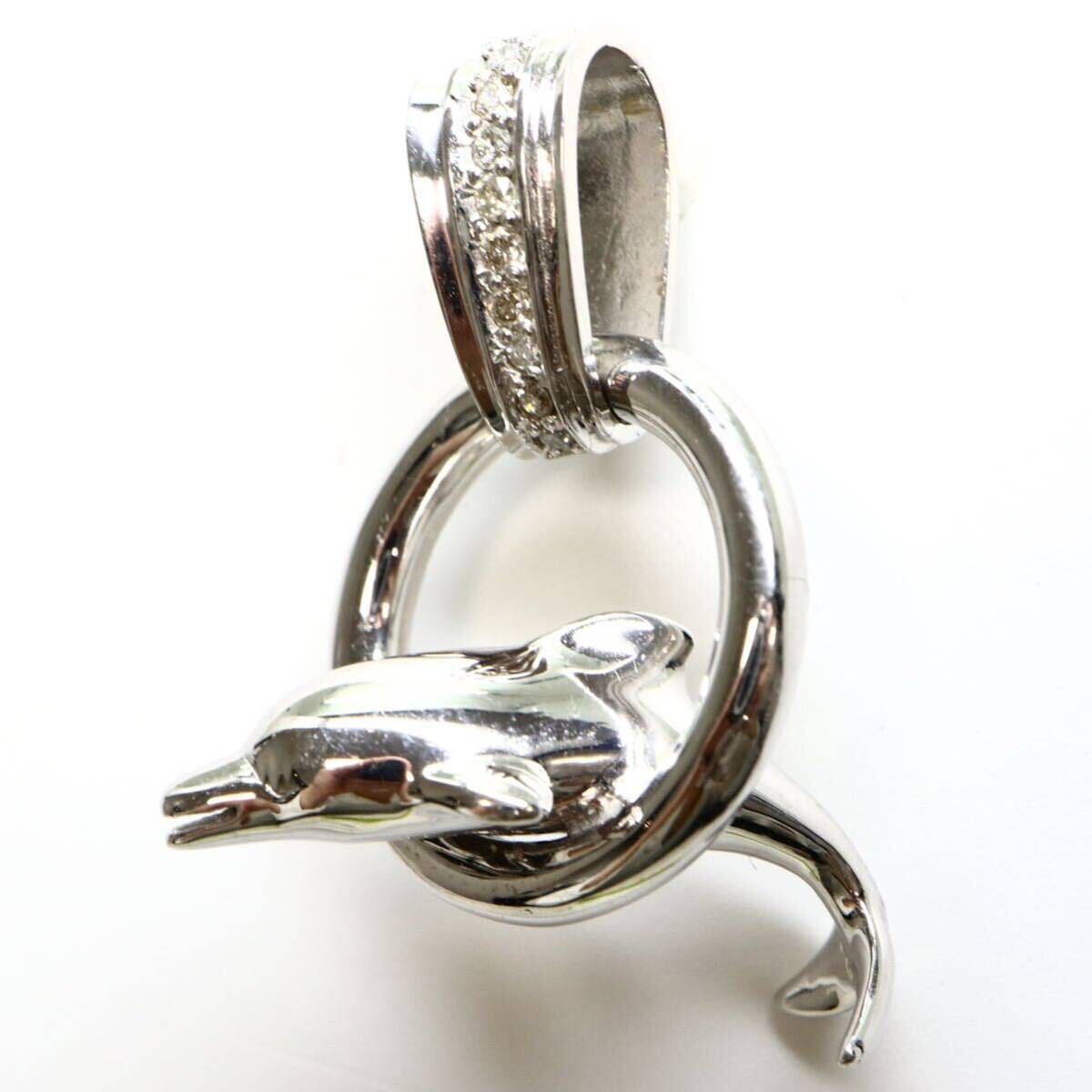  роскошный!!{K18WG натуральный бриллиант дельфин узор подвеска с цепью }M примерно 7.6g 0.12ct pendant diamond jewelry dolphin ювелирные изделия EG1/EG1