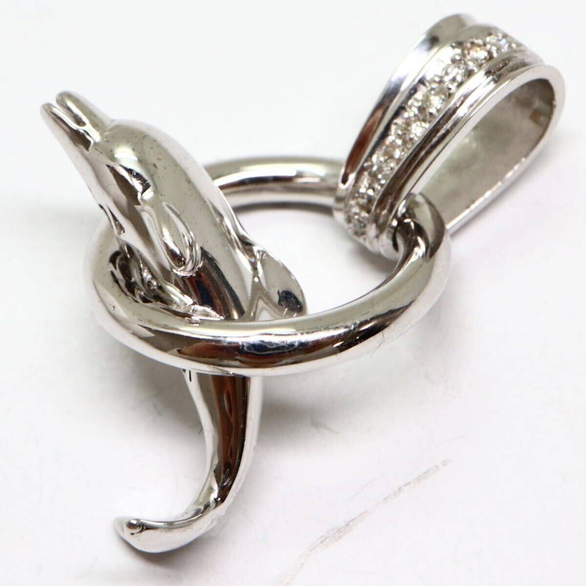  роскошный!!{K18WG натуральный бриллиант дельфин узор подвеска с цепью }M примерно 7.6g 0.12ct pendant diamond jewelry dolphin ювелирные изделия EG1/EG1