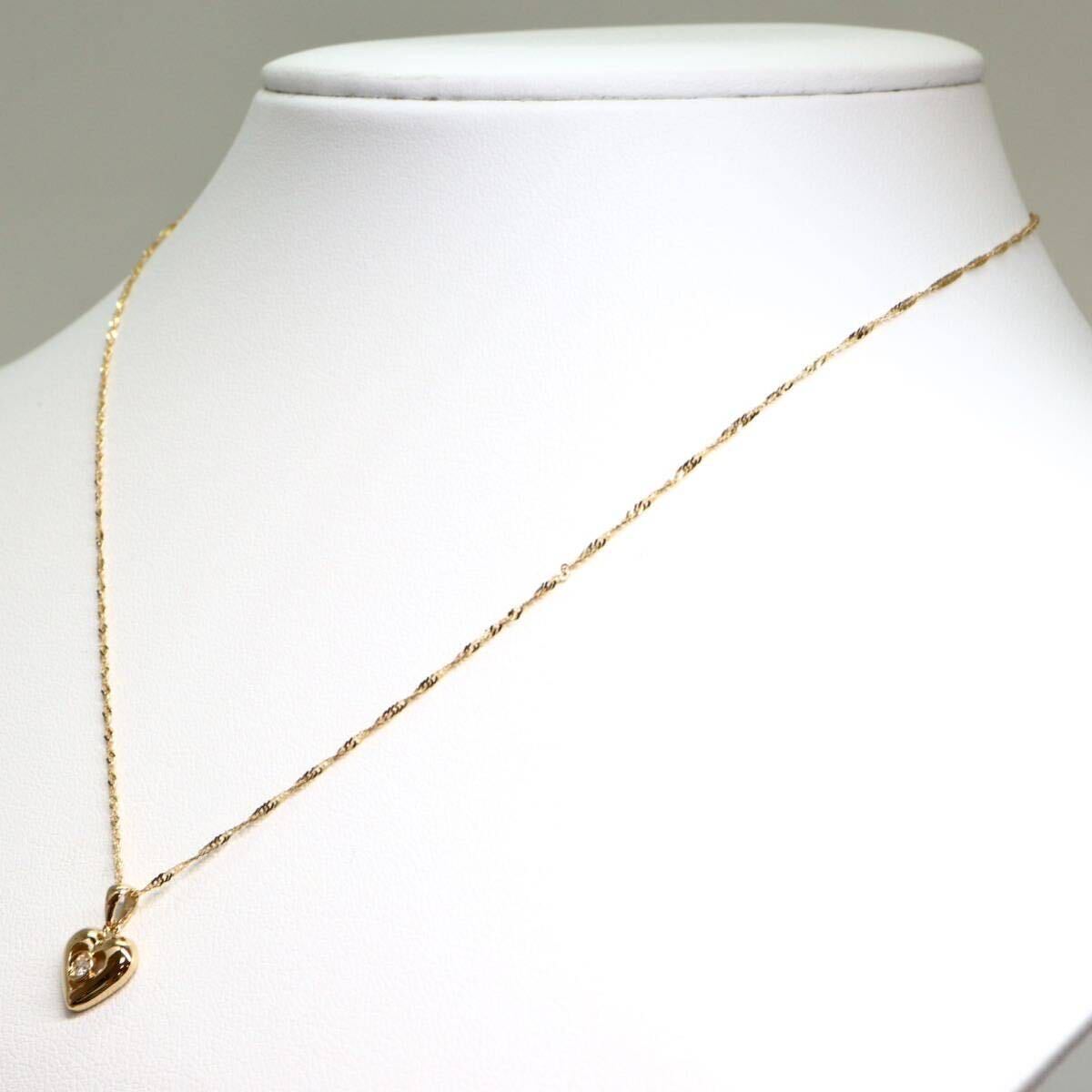 《K18天然ダイヤモンドハートモチーフネックレス》M 約1.3g 約40cm 0.03ct diamond heart necklace ジュエリー jewelry EA2/EA2_画像3