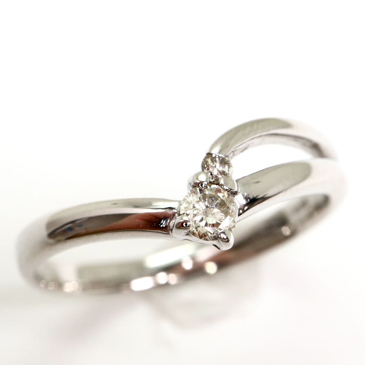 《K18WG 天然ダイヤモンドリング》M 2.5g 0.1ct 約11号 ジュエリー jewelry ring 指輪 diamond EB4/EB4_画像3