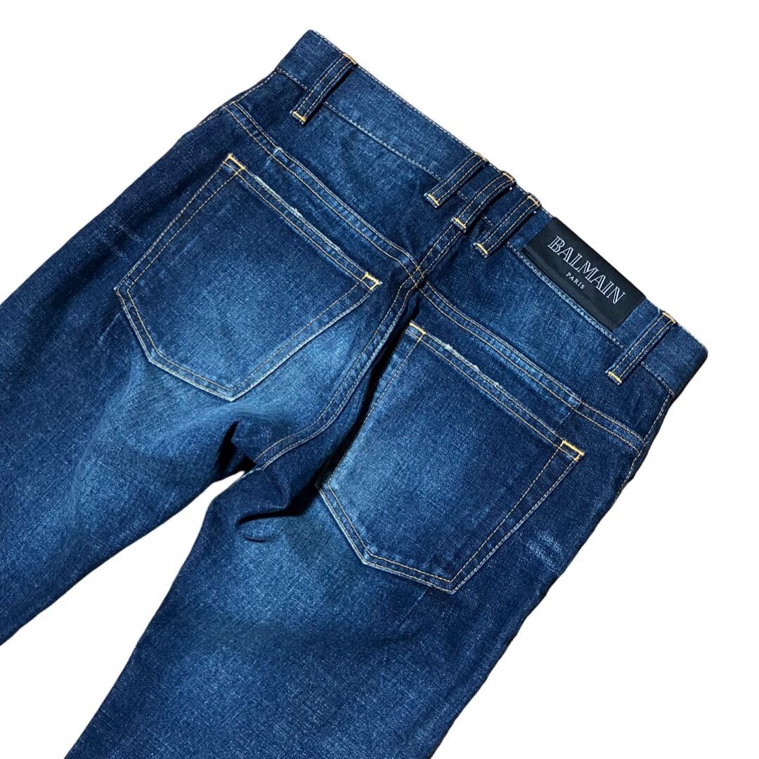 19SS BALMAIN Distressed Skinny Jeans 27 アーカイブ デニムパンツ ジーンズ バルマン インディゴ スキニー_画像4
