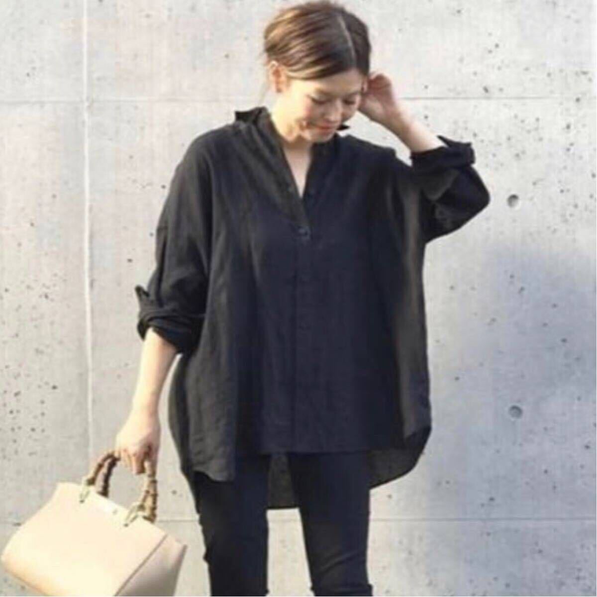 ドゥーズィエムクラス Deuxieme Classe WIDE LINEN シャツ ワイド リネン 長袖シャツ ブラックの画像1