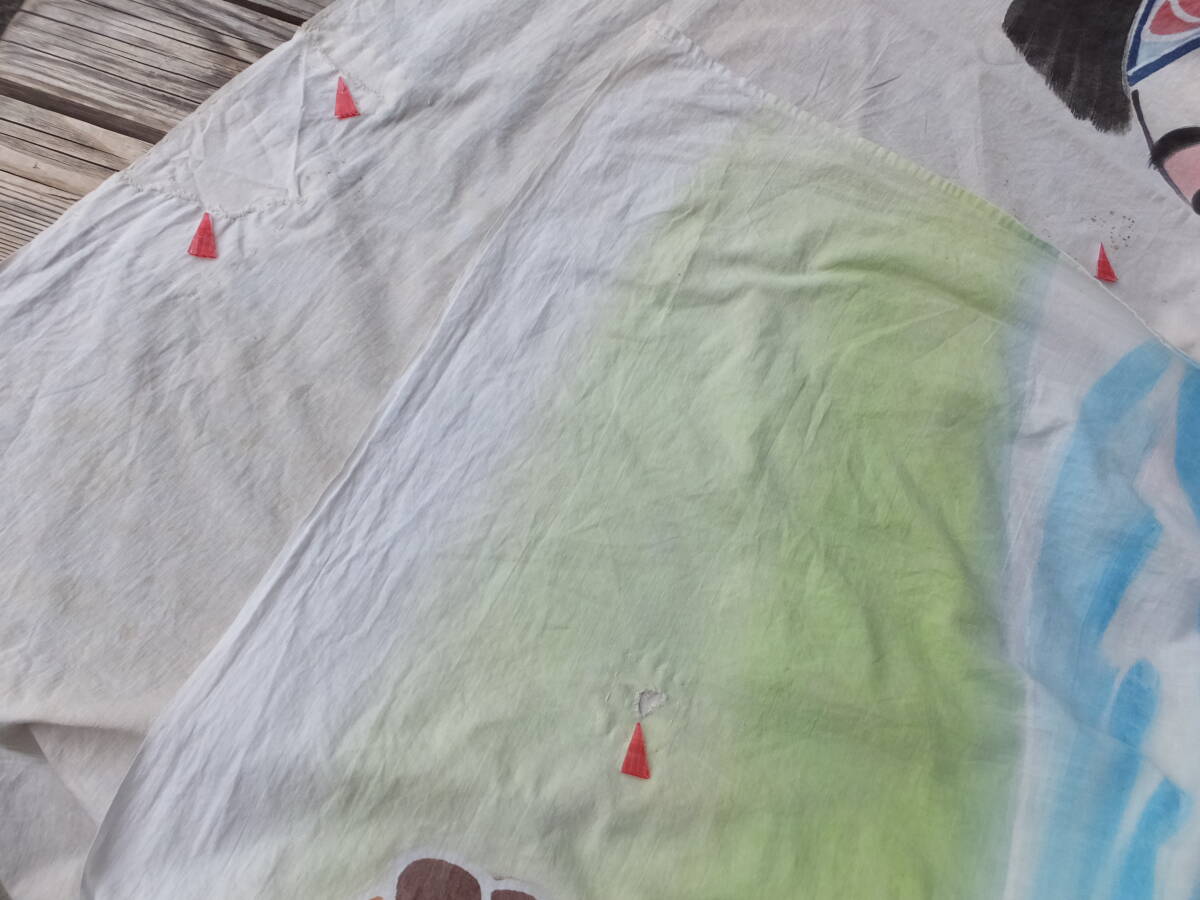 昭和レトロの木綿筒描極彩色日本一の富士山桃太郎祝旗(フラフ)・216×176㌢・重430g・リメイク素材の画像9