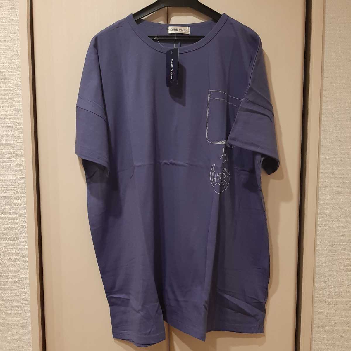 新品【Mサイズ】Keith Valler レディース 半袖Tシャツ ビッグサイズ ロングTシャツ トップス ゆったり 大きいサイズ 猫 紫 送料無料_画像1