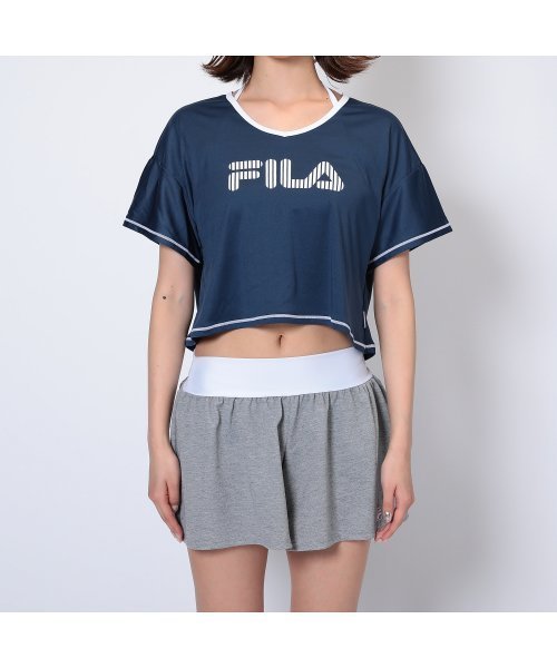 11号Lサイズ 新品 フィラ FILA ブラトップ、ビキニショーツ カバーアップTシャツ ショートパンツ４点セット水着ネイビー送料無料レディースの画像3