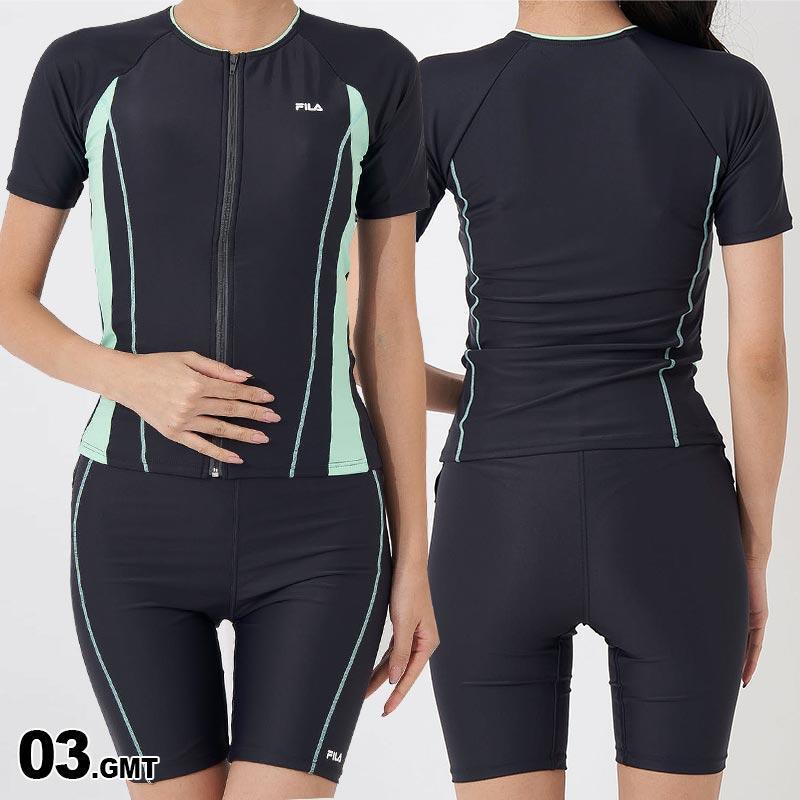 11 number L size new goods FILAsepare-tsu fitness swimsuit GMT torn off prevention lady's short sleeves full Zip tankini free shipping anonymity delivery 