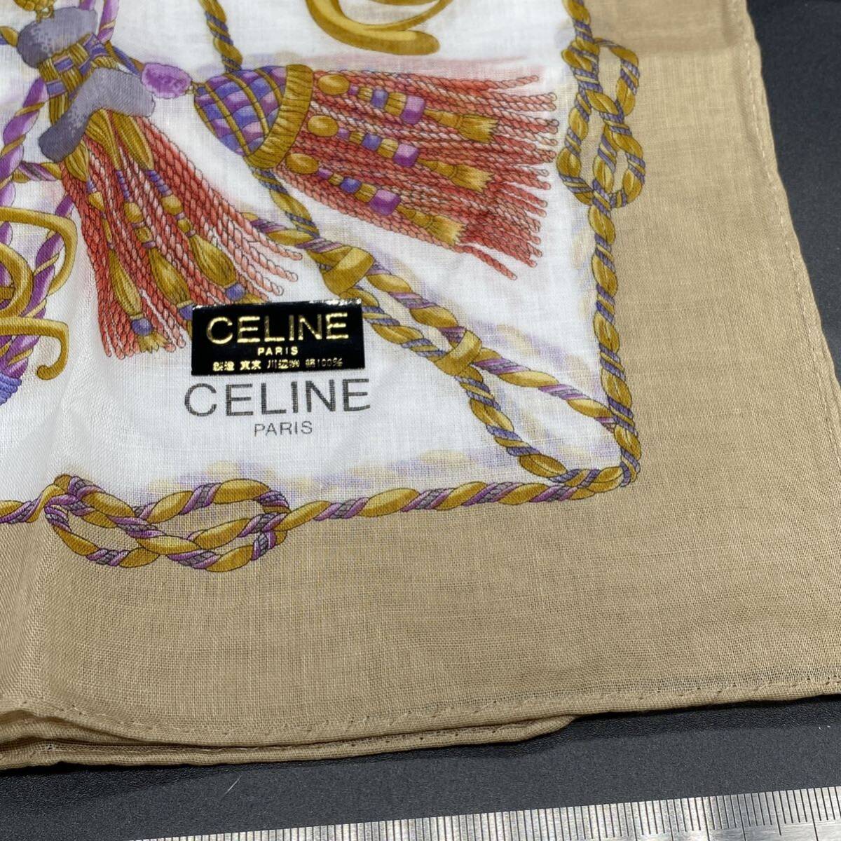 CELINE　セリーヌ　ハンカチ　タッセル　剣　ベージュ　ホワイト　no.39_画像2