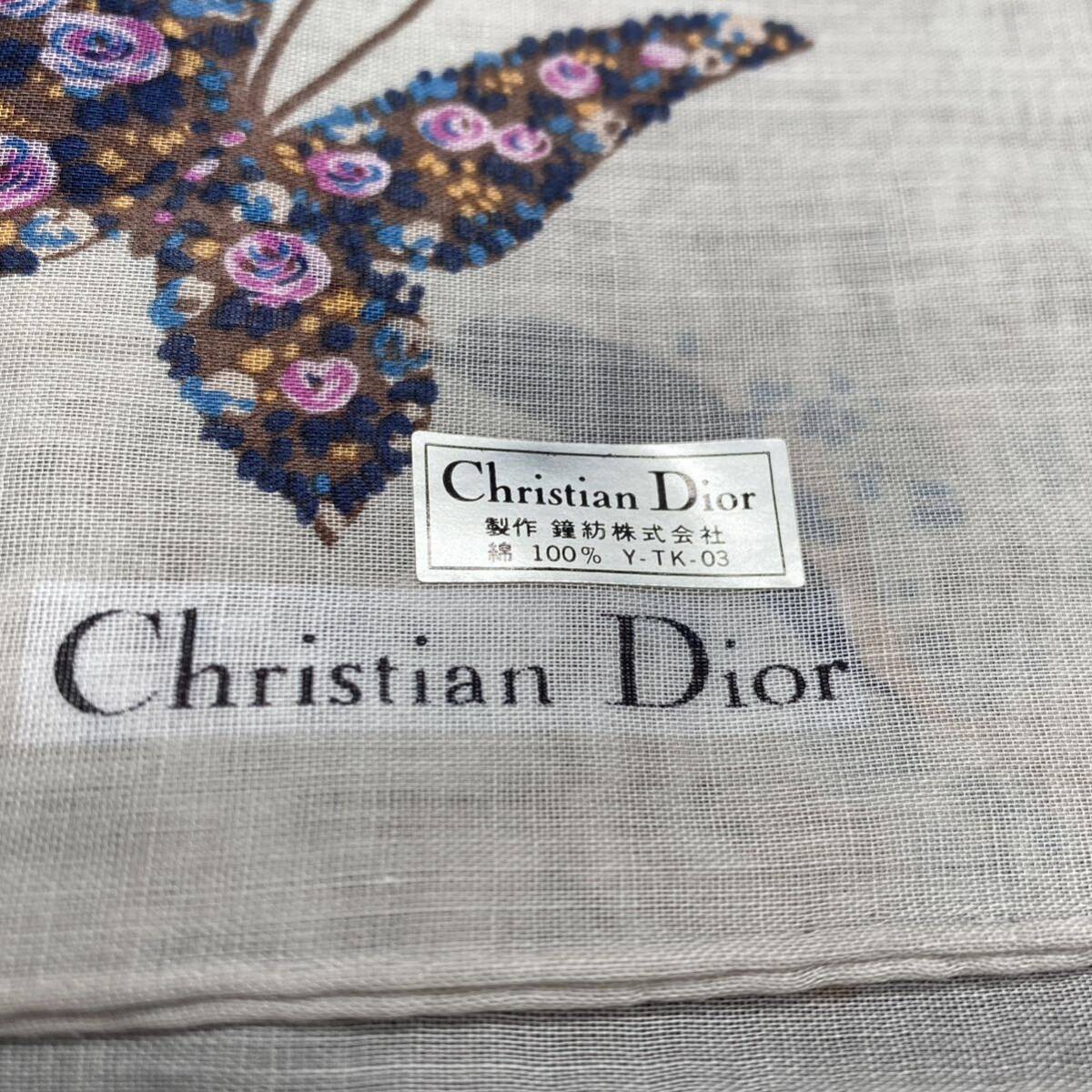 Christian Dior クリスチャンディオール ハンカチ　グレー　ボタニカル　蝶　ちょう　no.39_画像2