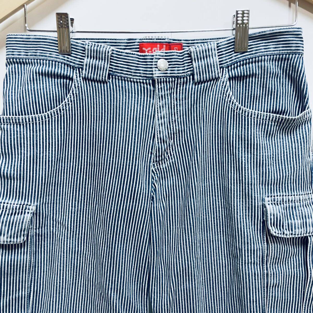 H7661gg X-girl X-girl size 1(S rank ) shorts Denim stripe Hickory lady's made in Japan blue knee height 