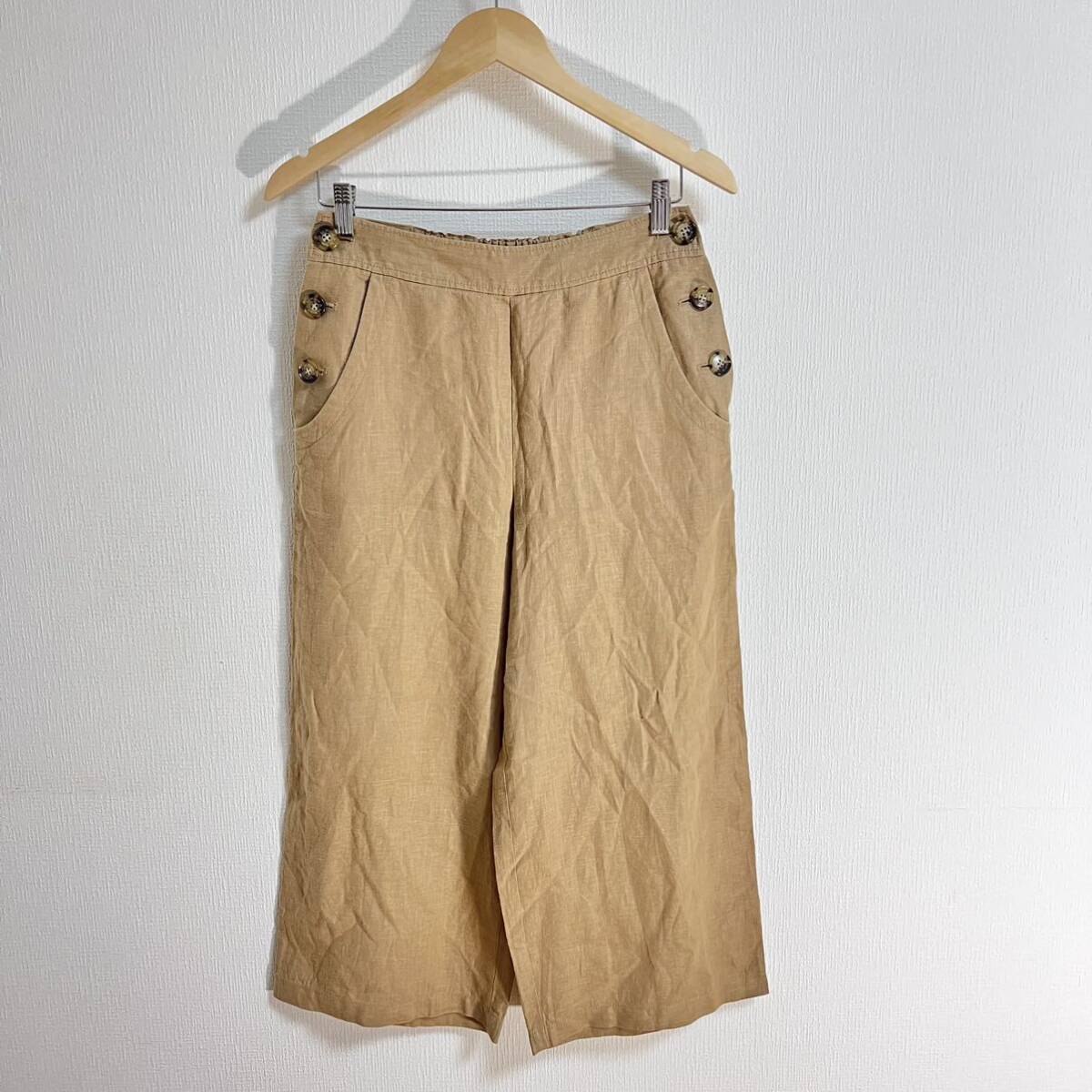 H7808FF Le Minor Le Minor size 38(M rank ) pants wide pants beige lady's made in Japan waist rubber 