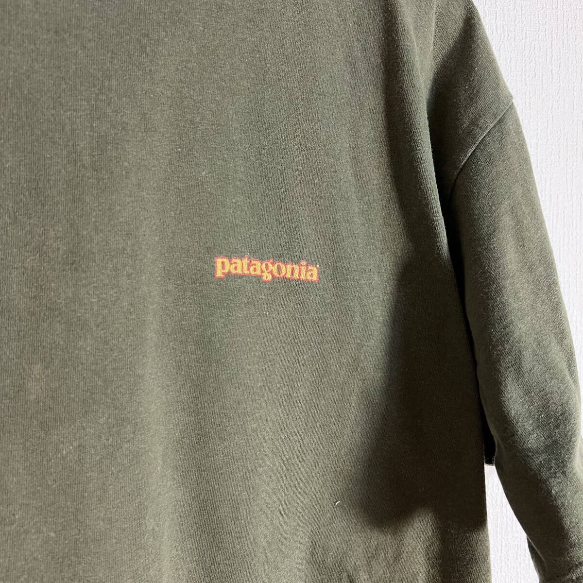 H7835FF patagonia パタゴニア サイズM 半袖 Tシャツ ロゴTシャツ ヴィンテージTシャツ カーキ グリーン系 メンズ アメリカ製 U.S.Aの画像5