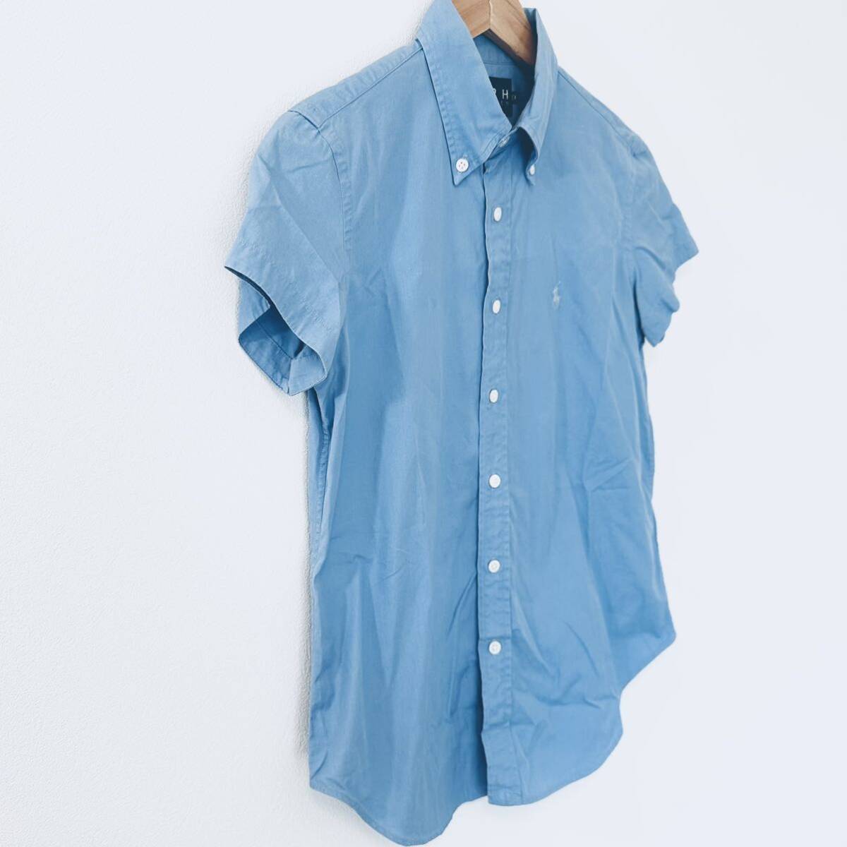 H7697ii Ralph Lauren(ラルフローレン) サイズ9(M位) 半袖 シャツ 半袖シャツ ボタンダウン ブルー系 レディース 日本製_画像5