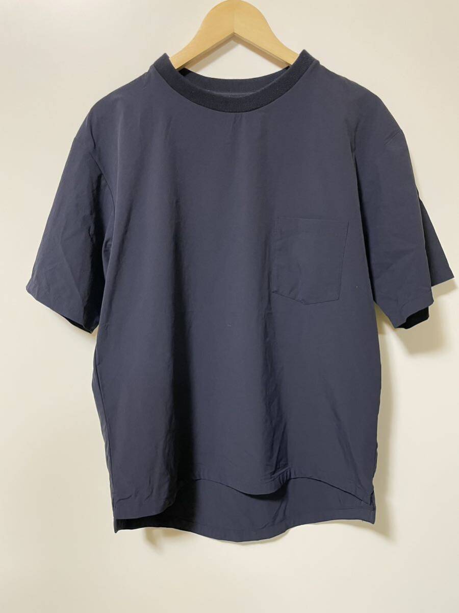 H7908gg INHERIT（インヘリット） サイズM 半袖Tシャツ ネイビー 紺 メンズ ナイロン ポケット シンプル _画像1